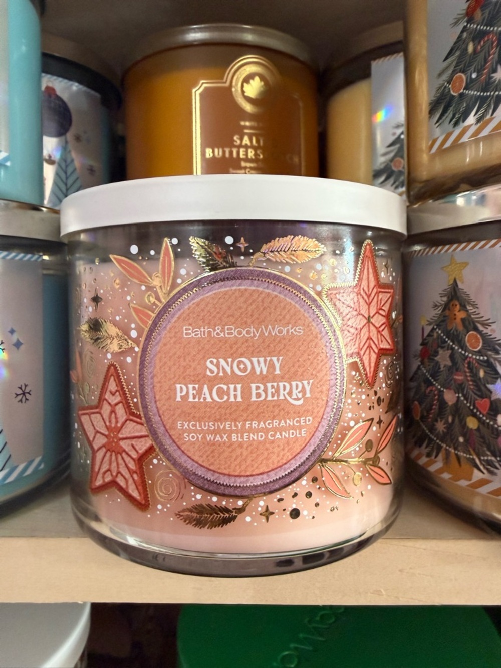 Bath & Body Works Snowy Peach Berry Candle - Pink, Gold